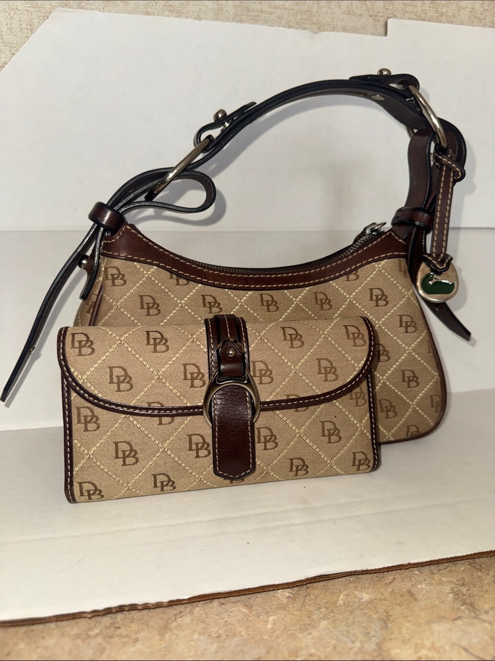 Dooney & Bourke SoHo Tan and Brown Monogram Shoulder Bag with Matching Wallet